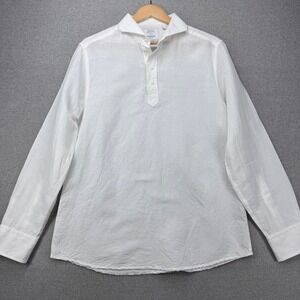 Baird McNutt x Murano Popover Shirt Mens Large Slim Fit White Linen Blend Resort